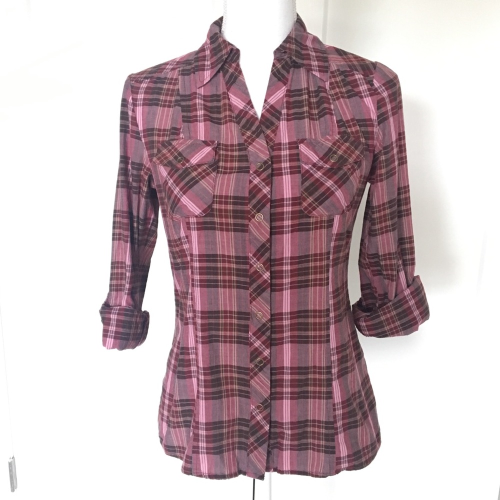SALE Maurices | Pink & Mauve Plaid Button Down